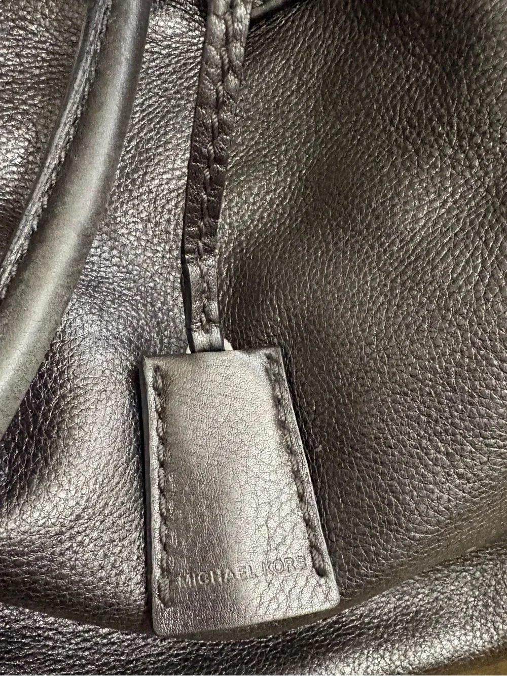Michael Kors Metallic Charcoal Hamilton Leather Shoulder Bag with Chain Accents